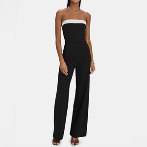NWT STAUD Rizzoli Strapless Ponte Knit Jumpsuit Black White XL